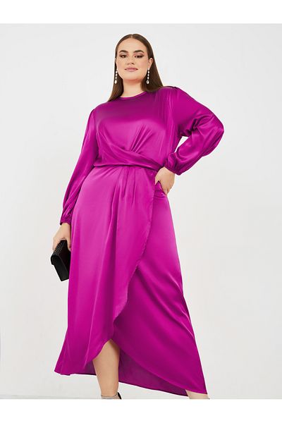 Styli Plus Satin Wrap Midi Dress