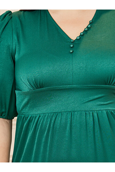 Styli Plus Satin Button Detail Tiered Maxi Dress