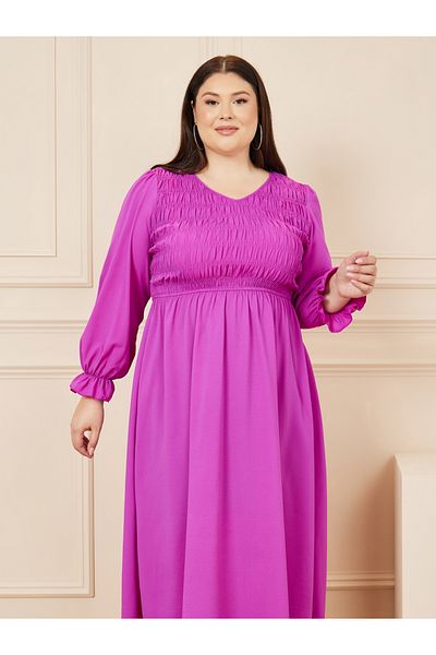 Styli Plus Shirred A-Line Midi Dress