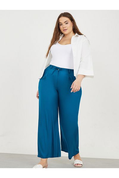 Styli High Rise Crop Length Wide Leg Pant with Drawcord Waist