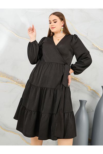 Styli Plus Solid Tiered Wrap Midi Dress
