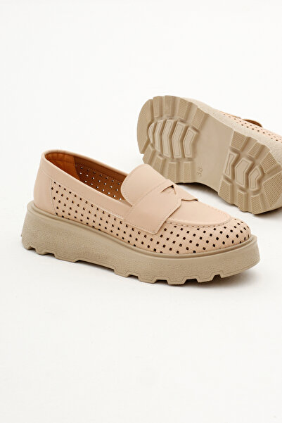 Tonny Black Kadın Ten Rahat Kalıp Yanı Şerit Detaylı Kalın Poli Taban Loafer