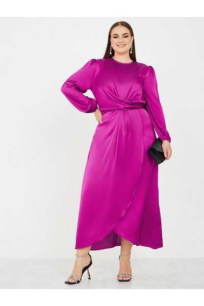 Styli Plus Satin Wrap Midi Dress