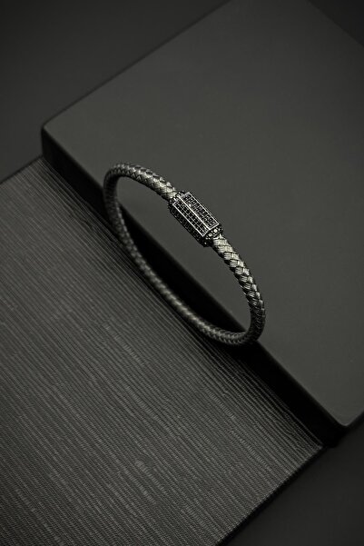 FRNCH 925 Ayar Gümüş İtalyan Model Füme Renk Erkek Bileklik FRJ12182-3182-B