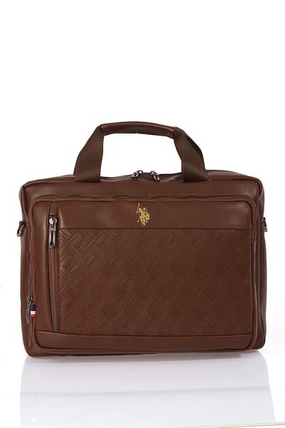 U.S. Polo Assn. US Polo Assn. 23636-23637-23638 حقيبة كمبيوتر محمول بنية من الجلد النباتي