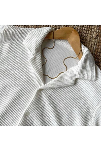 Sublime Butik Cămașă Albă Slim Fit Lycra pentru bărbați - mânecă scurtă