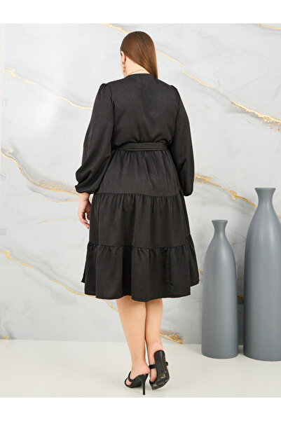 Styli Plus Solid Tiered Wrap Midi Dress
