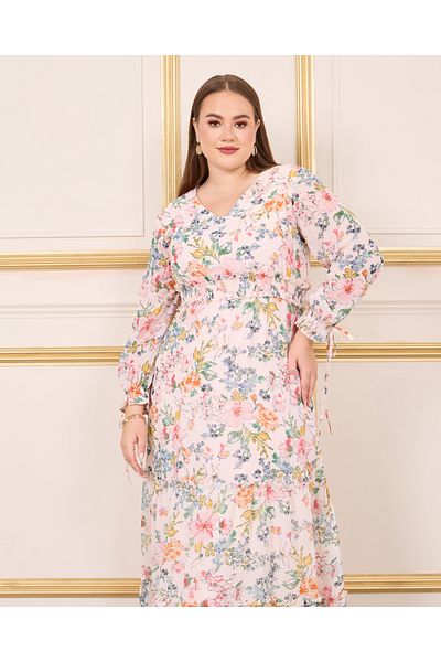 Styli Plus Floral Print Smocked Waist A-Line Maxi Dress