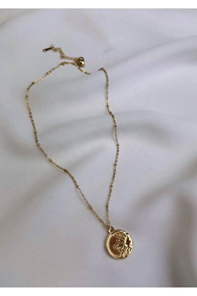Okyanus Butik Çelik Gold Güneş Plaka Kolye