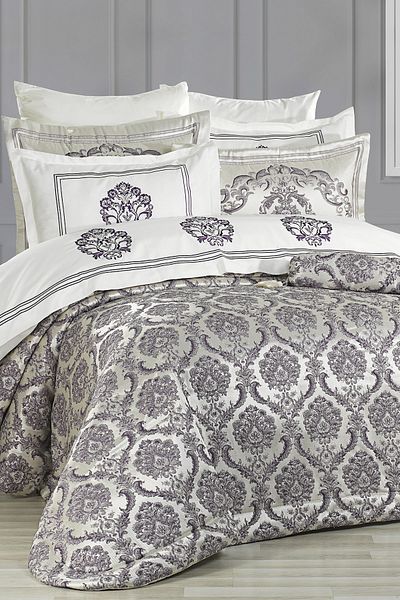 Evlen Home Collection Lauren 10 Pieces - Double Embroidered Bedding Duvet Cover Set