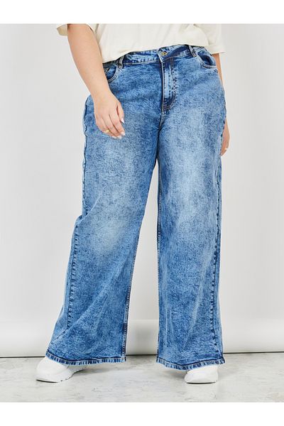 Styli Plus Acid Wash Wide Leg Jeans