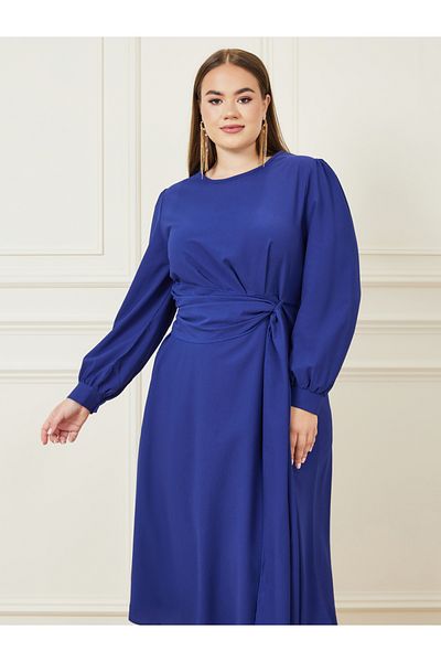 Styli Plus Front Tie Detail A-line Midi Dress