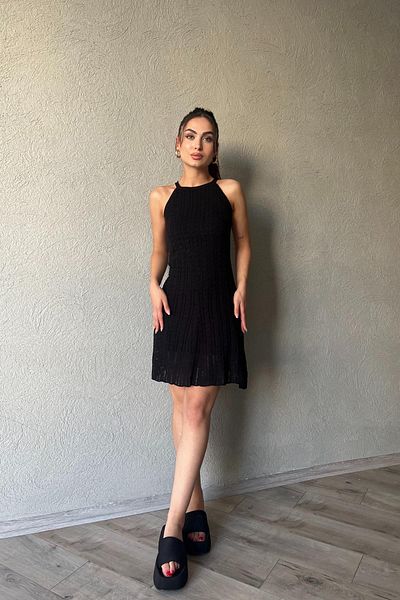 Seda Yalçın Atelier Rochie neagră ajurata din tricotaje scurte