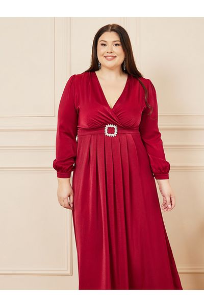 Styli Plus Embellished Buckle Pleated A-Line Maxi Dress