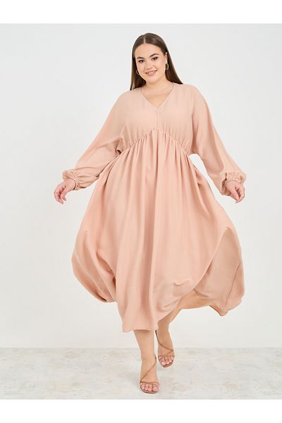 Styli Plus Textured V Neck A-Line Maxi Dress
