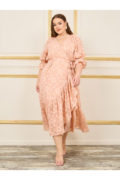 Styli Plus Floral Burnout Texture Wrap Maxi Dress