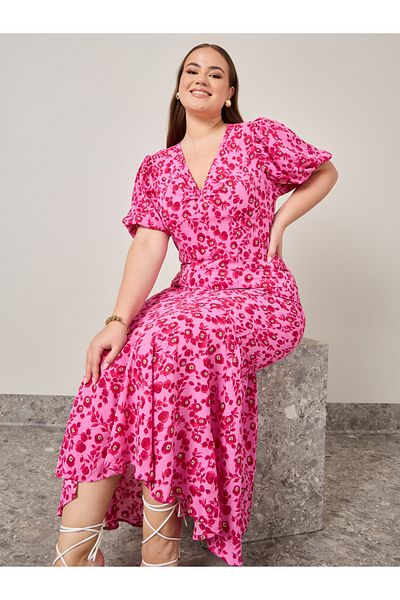 Styli Plus Fluted Hem Floral Maxi Dress