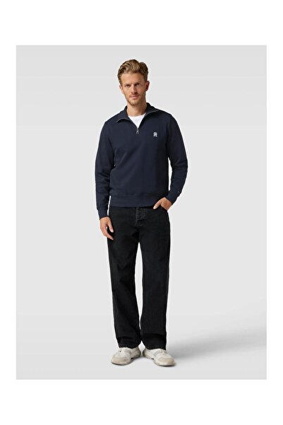 Tommy Hilfiger Erkek Marka Logolu Uzun Kollu Rahat Mavi Sweatshirt MW0MW33647-DW5