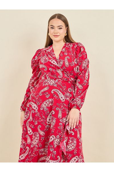 Styli فستان ماكسي ملفوف بحاشية مكشكشة بالإضافة إلى طباعة بيزلي