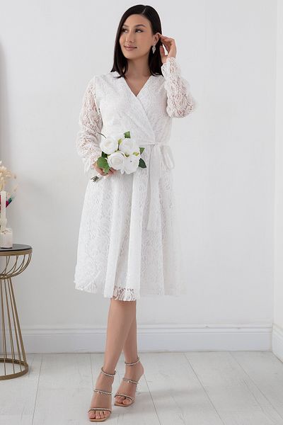 PULLIMM Rochie de seară de mărime mijlocie cu guler dublu cu dantelă - 13453