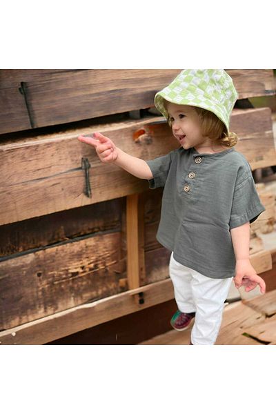 BEBEĞİME ÇORAP Tricou din muselină organică - mânecă joasă, cu nasturi în față