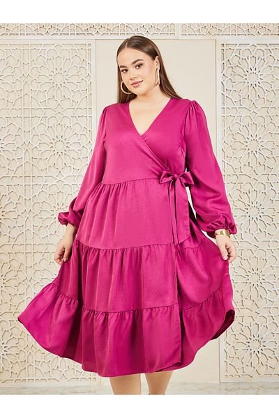 Styli Plus Solid Tiered Wrap Midi Dress