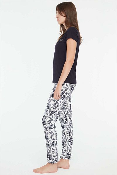 Mod Collection navy Blue Placket Women's Pajama Set