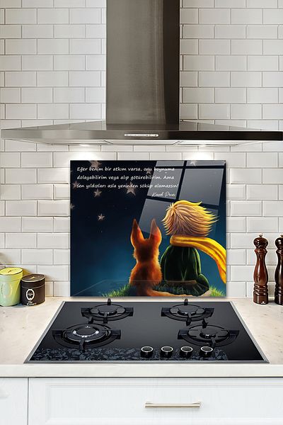 Decorita Micul Prinț cu Motiv Stele - Protector Spate Sobă de Sticlă, 52cm x 60cm
