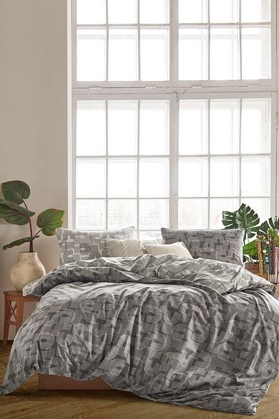 Cotanique Σετ παπλωματοθήκη Tahoe Grey Cotton Ranforce Διπλό - 200x220