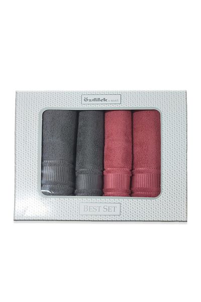 Özdilek Colorful Best Set - Bath Set Dark Grey-Red Coral