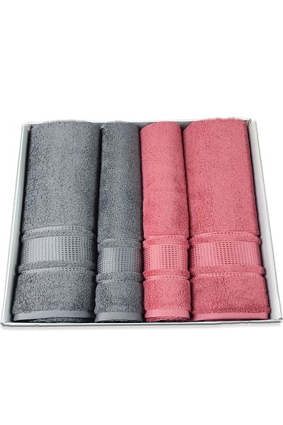 Özdilek Colorful Best Set - Bath Set Dark Grey-Red Coral