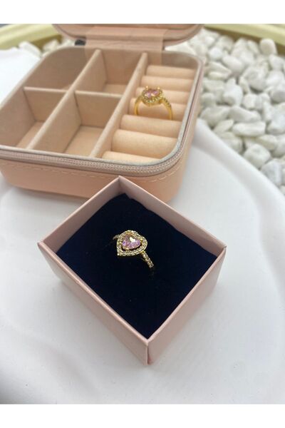 BORENO Adjustable Steel Gold & Pink Heart Ring, Serious Relationship Ring
