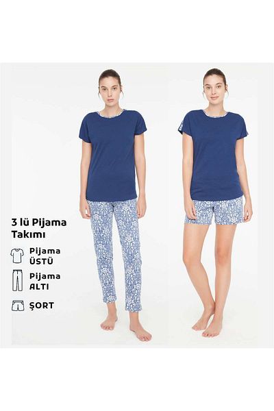 Mod Collection - Γυναικείο Σετ Πυτζάμες 3 τεμαχίων Navy Blue
