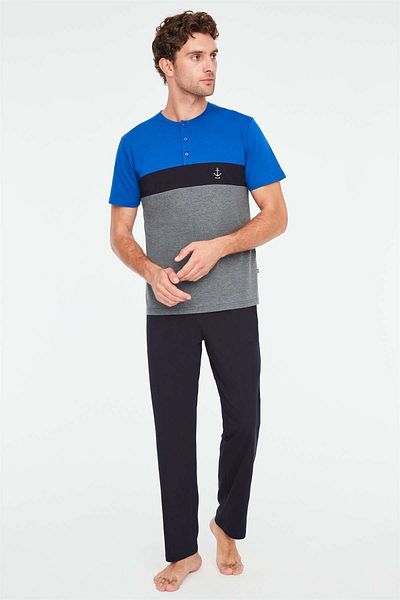 Mod Collection - Ανδρικό Σετ Πιτζάμες Saks Blue Placket