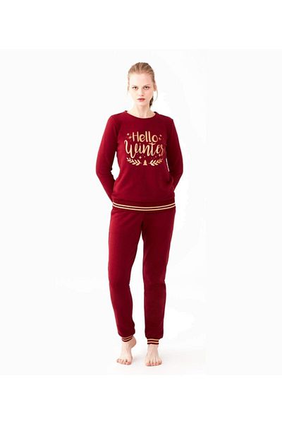 MOD 3609 Set pijamale de damă cu gât rotund - visiniu