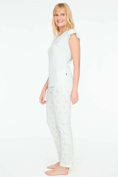 U.S. Polo Assn. - Set de pijamale pentru damă, mentă, cu gât rotund