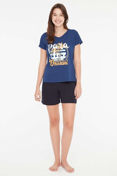 Mod Collection - Γυναικείο Σετ σορτς Navy Blue με γιακά V