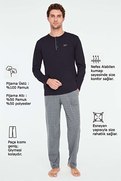 Mod Collection - Erkek Lacivert Patlı Pijama Takımı