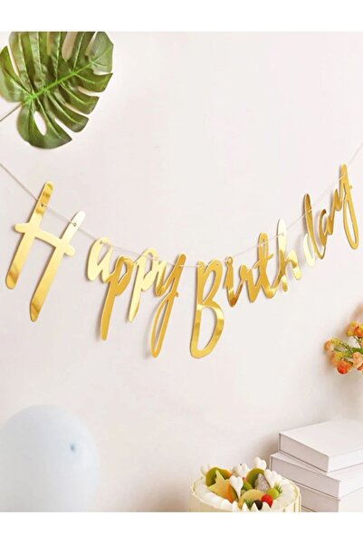 Partifabrik Gold Metalik Renk Happy Birthday Duvar Yazısı