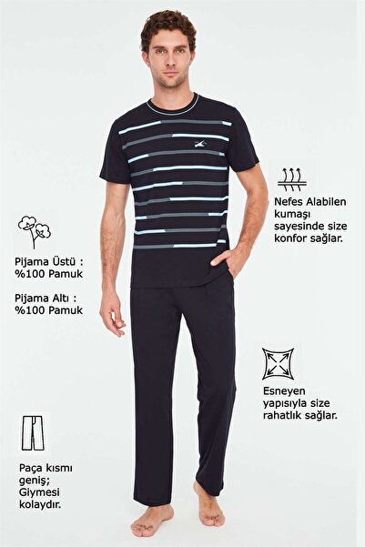 Mod Collection - Erkek Lacivert Yuvarlak Yaka Pijama Takımı