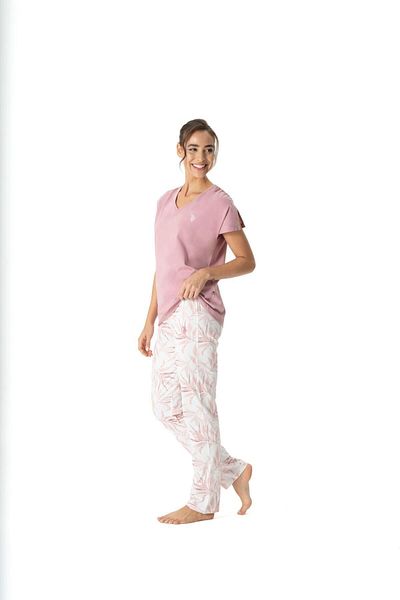 U.S. Polo Assn. Women's Dried Rose V-Neck Patterned Pajama Set 17026