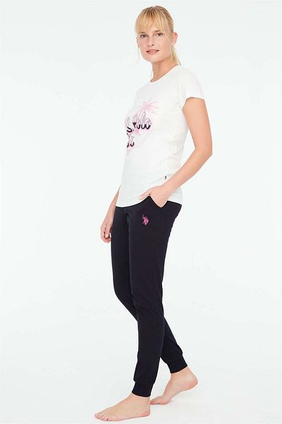U.S. Polo Assn. - Γυναικείο σετ πιτζάμες εκρού με στρογγυλή λαιμόκοψη