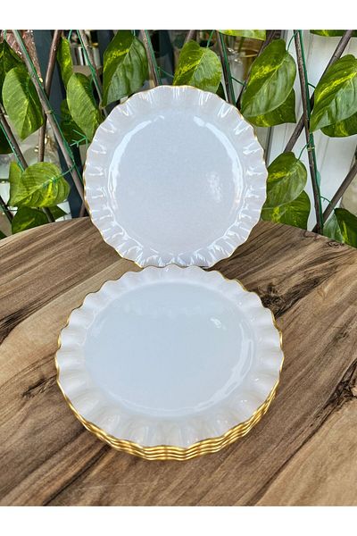 GÜRCÜGLASS طبق حلوى بنمط أبيض عادي 17 سم