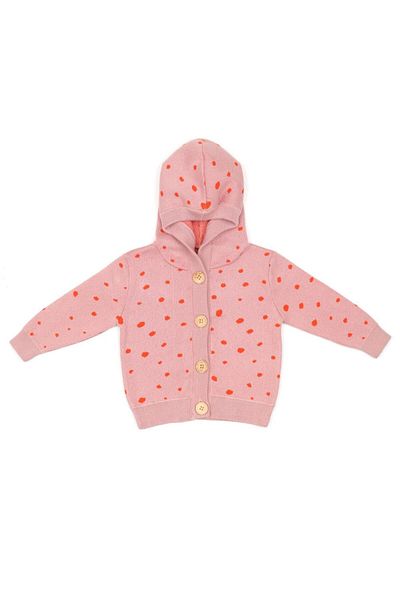 Baboo Pink Patterned Hooded Organic Cotton Baby and Kids Cardigan