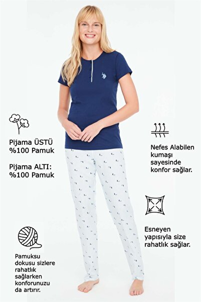 U.S. Polo Assn. - Kadın Lacivert Patlı Pijama Takımı
