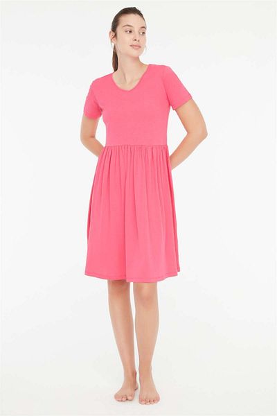 Mod Collection - Rochie de damă fucsia cu decolteu în V