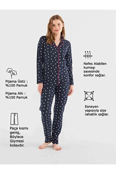 Mod Collection Kadın Lacivert Boydan Patlı Pijama Takım