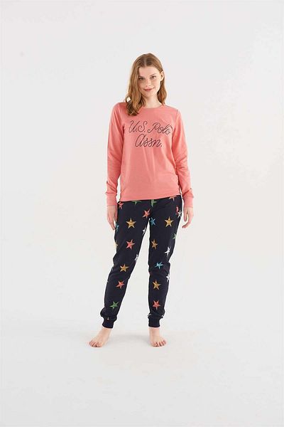 U.S. Polo Assn. Set de pijamale cu guler rotund, somon