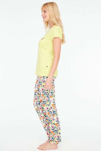 U.S. Polo Assn. Set de pijamale de damă cu gât rotund galben neon
