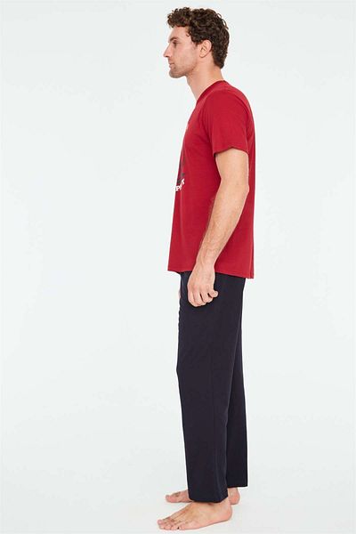Mod Collection - Set de pijamale pentru bărbați, roșu, cu gât rotund